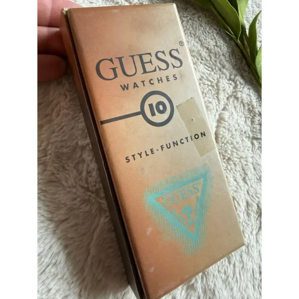 Vintage Guess Quartz Green Face Watch Braided Leather Band In Box